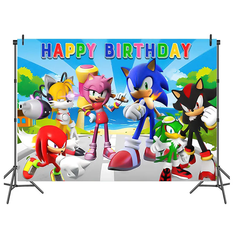 thumbnail image 1 of Nuevos suministros para fiestas de Sonic de dibujos animados, vajilla desechable para fiestas de cumpleaños de niños, platos de papel, vasos, servilletas, decoraciones para baby shower, 1 of 5