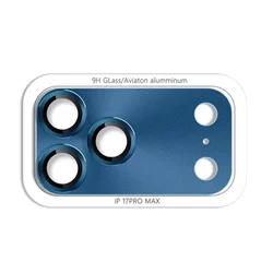 Premium Metal Camera Lens Protector with Tempered Glass Cover - iPhone 17 Pro (BLUE - A)