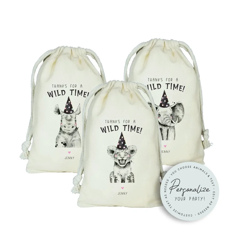 Safari Party Animal Favor Bags, Set Di 20 Wild One Party, Party Animal Birthday Bags, Tema Zoo Party, Cute Safari Animals Bags