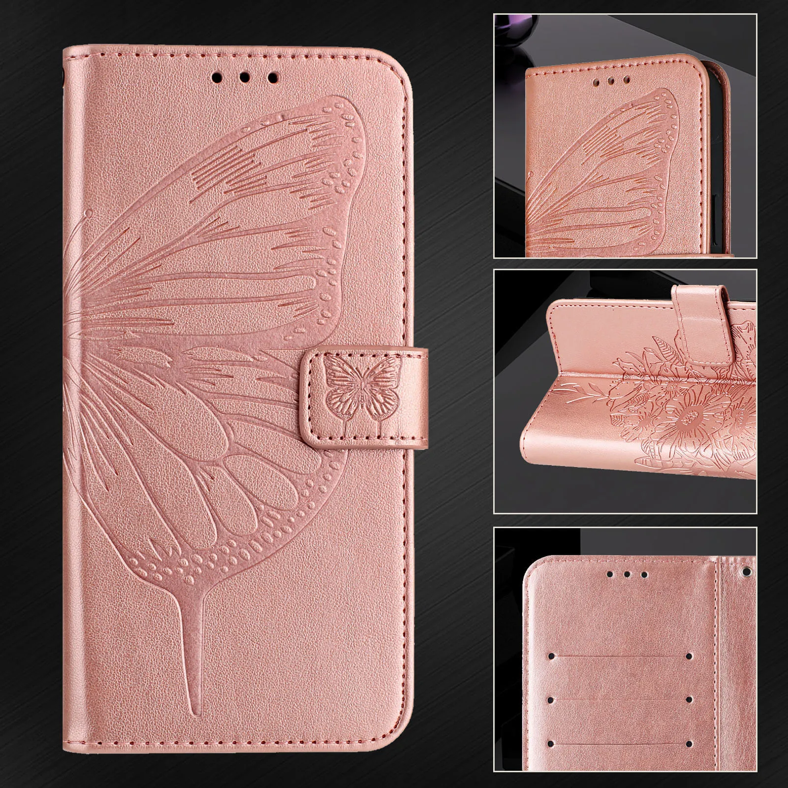 Butterfly Wing Pattern Lanyard Leather Flip Wallet Book Cover Case