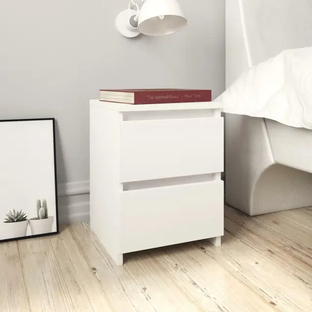 Modern White Bedside Cabinet – 30x30x40 cm Engineered Wood Storage Unit for Bedroom