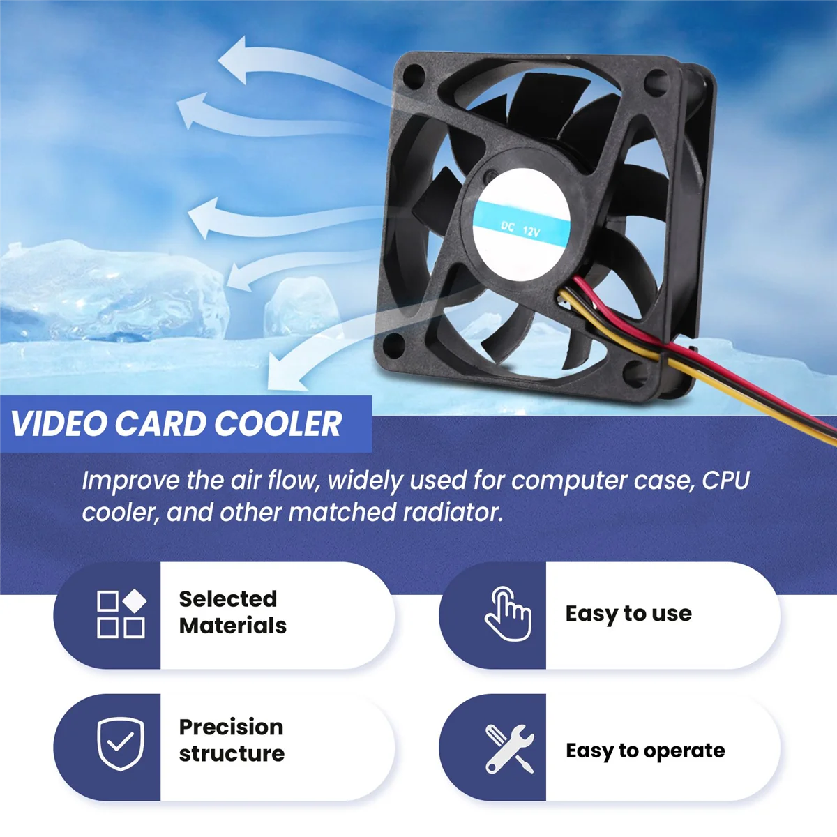 A04R-60Mm 6Cm DC 12V 3 Pin Computer Case CPU Cooler Cooling Fan Black 2 Pcs