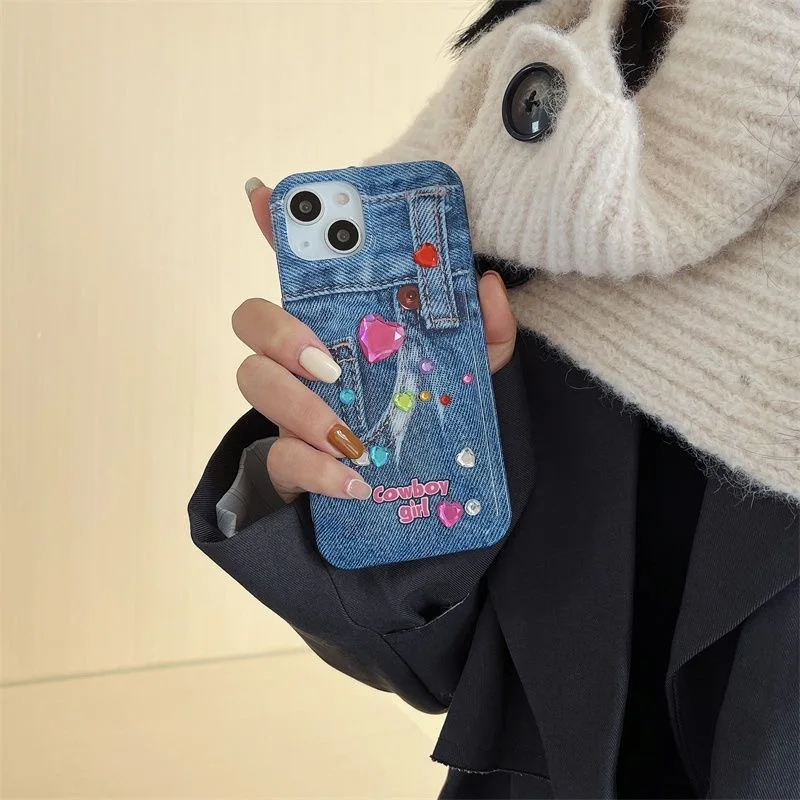 재미있는 DIY 휴대폰 케이스, 삼성 갤럭시 노트 20 울트라 10 프로 9 8 S23 S22 S21 FE S20 S10 플러스용, 깜빡이 보석 청바지, 암소 소년 소녀