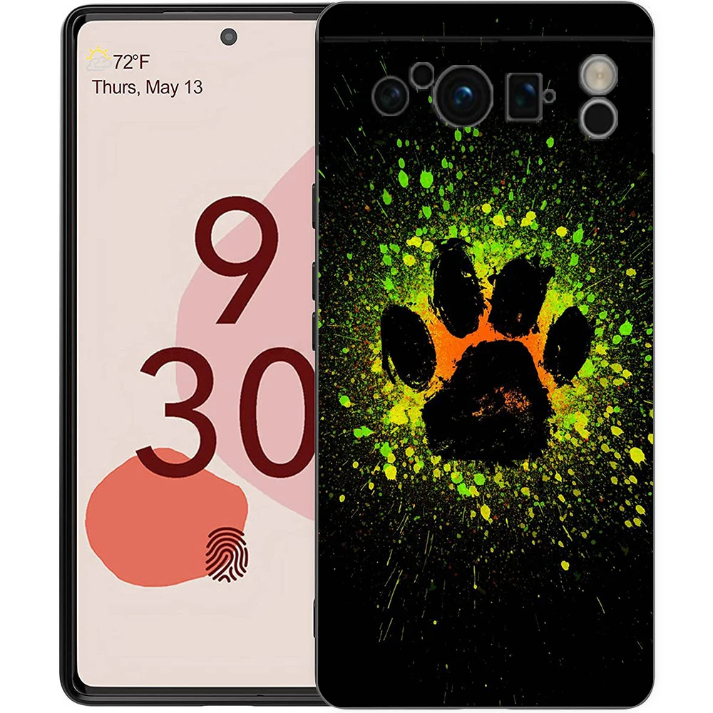 Black Soft Shell Phone Case with Cute Dog Paw Print Design