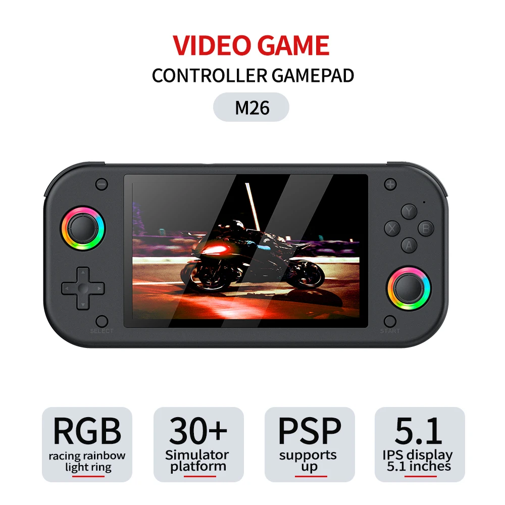 M26 Handheld Game Console with 5.1 IPS Screen Portable Retro Gaming System for PSP Players Linux Emelec Support 30+simulators