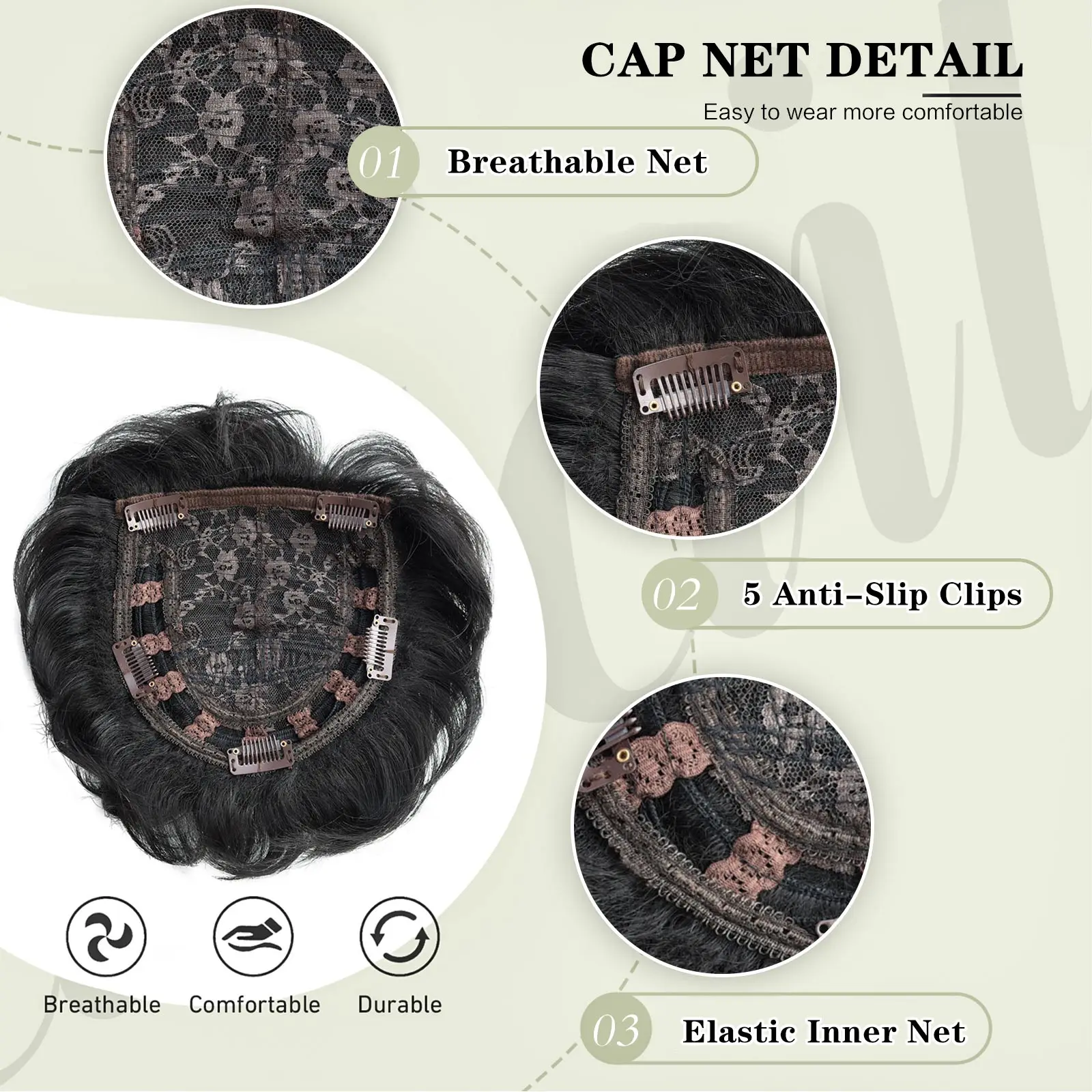Synthetic Short Hair Topper for Thinning Hair Pixie Cut Natural Wave Texture Short Toppers Hair Pieces for Women and Men 2
