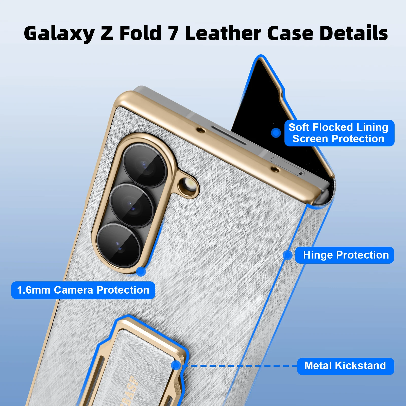 Eary Leather Phone Case for Samsung Galaxy Z Fold 7 With 360°Rotation Stand & Dual Magnetic Grip Band Shockproof Protector Cover