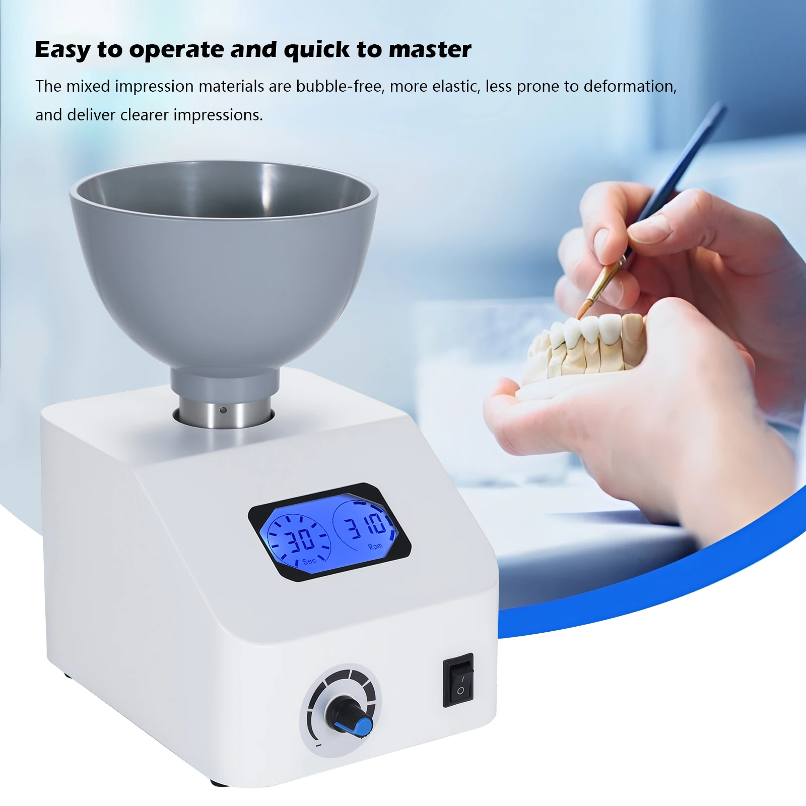 Dental Laboratory Alginate Mixer Machine - 300RPM Gypsum Blender for Impression/Printing Materials Blend