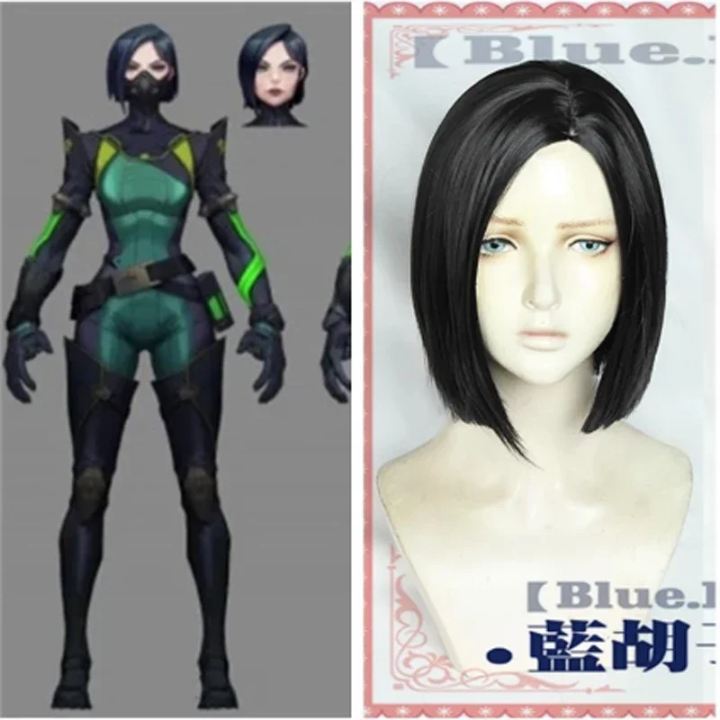 Game Viper Cosplay Wig Short Straight Black Cosplay Wigs Heat Resistant Synthetic Hair Halloween Role play + Wig Cap