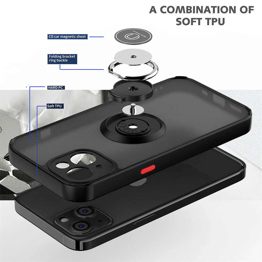 Matte Shockproof Magnetic Ring Holder Case - Full Protection Hard Cover