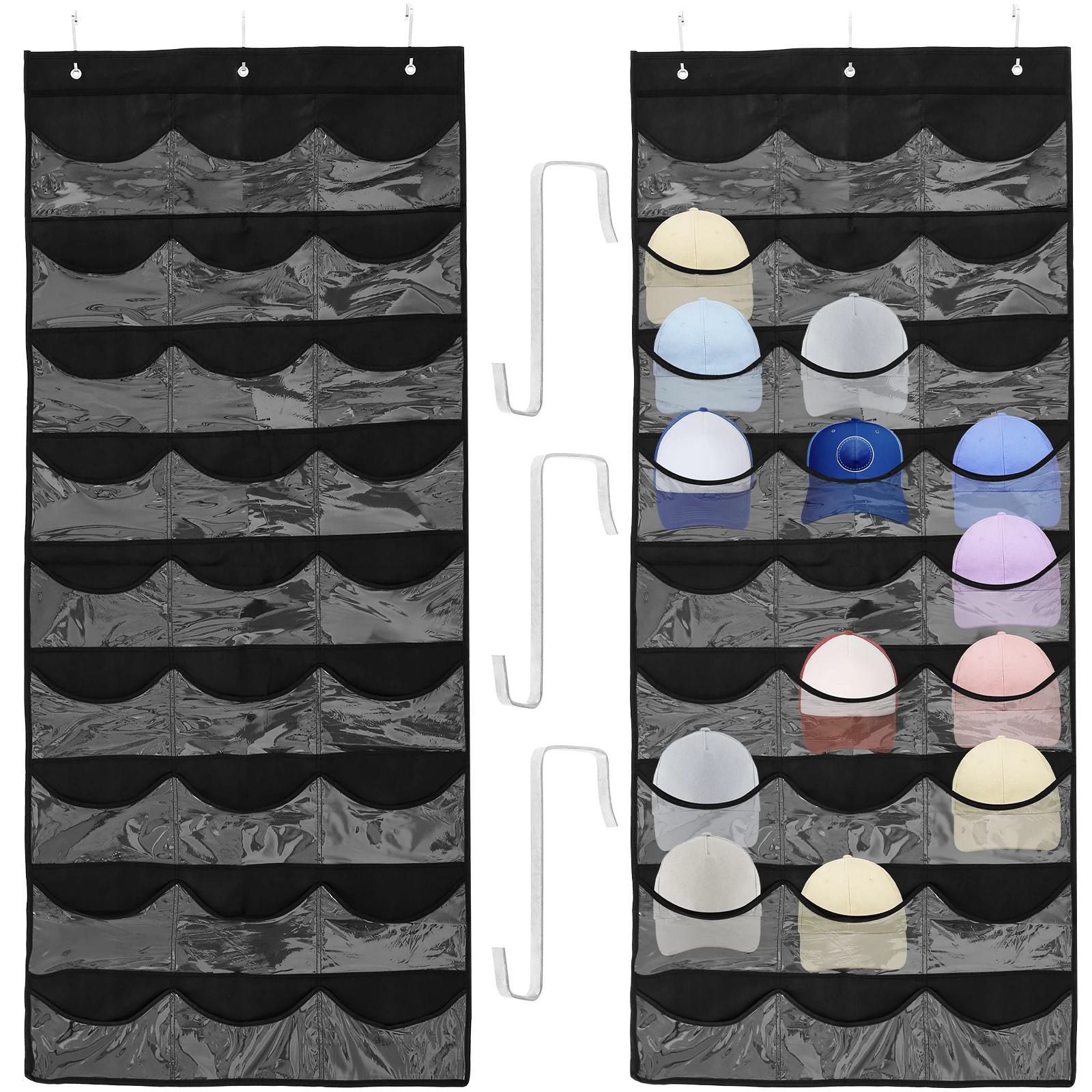 

Hat Rack for Baseball Caps 27 Pockets Over the Door Baseball Hat Organizer with 3 Hooks Non-Woven Baseball Caps Storage