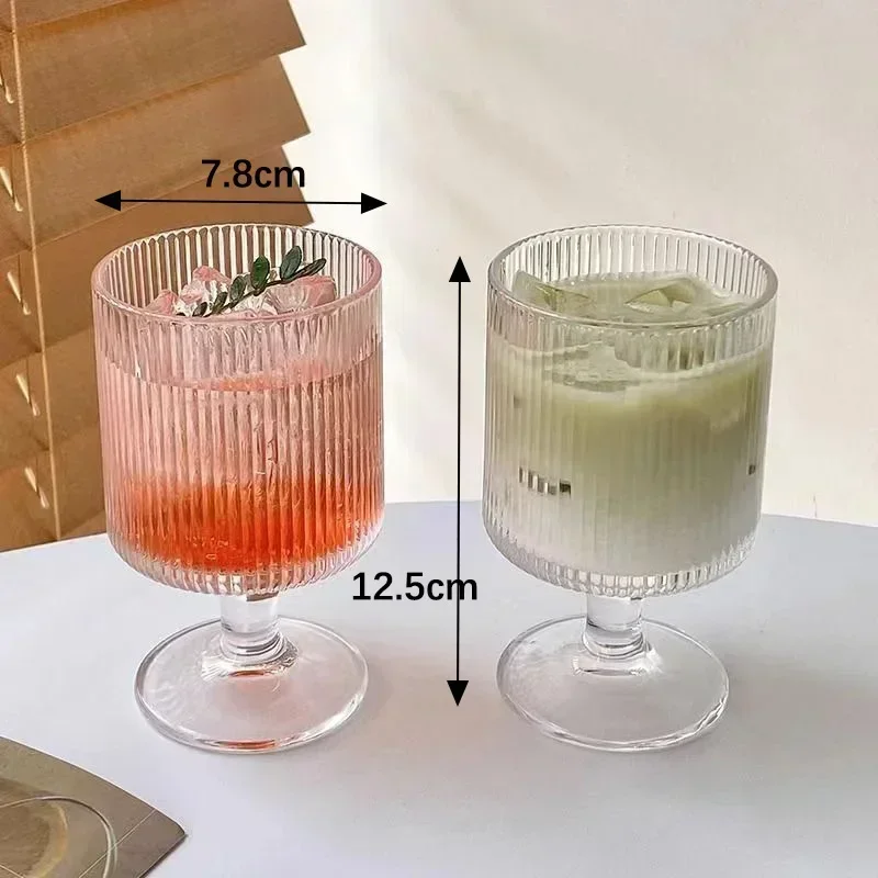 Description Picture 2 of itemRetro Vertical Striped Glass Goblet Transparent Red Wine Cup Whiskey Cocktail Summer Kitchen Coffee Dinkware Gift Forwedding