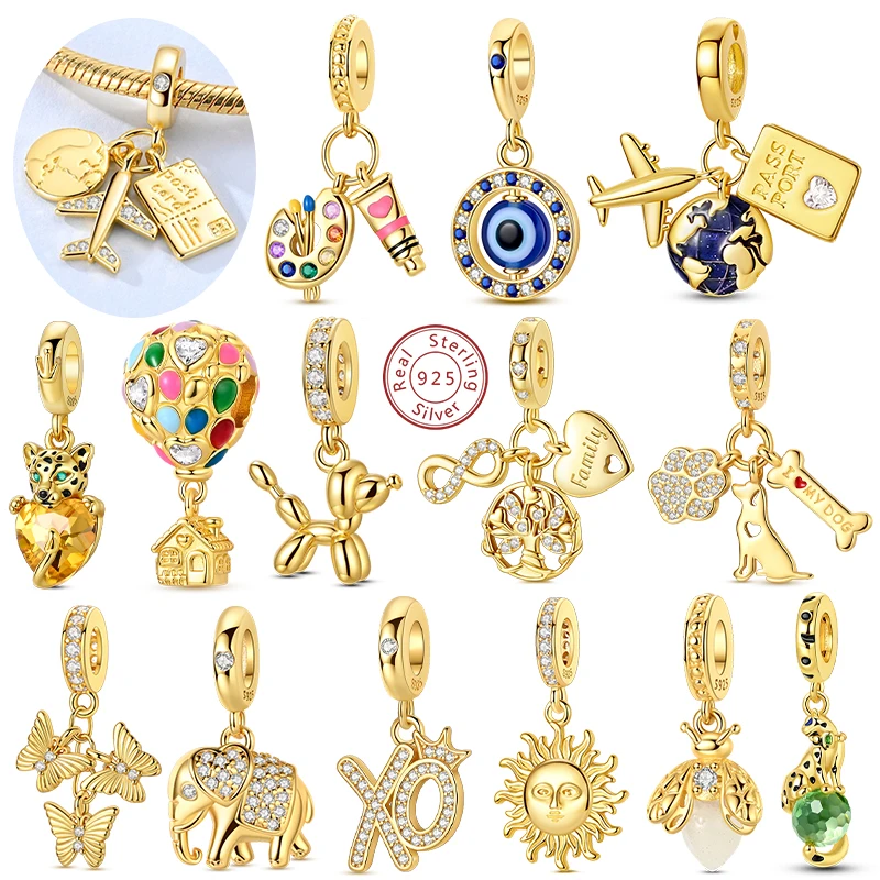 Charm Bead Pendent Original Charm Bead Pendent 925 Silver Gold Series Butterfly Firefly Earth Airplane Charm Fit Bracelet Bangle Woman Jewelry Gift
