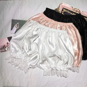 모조 실크 단색 호박 반바지, 안전 짧은 바지, 레이스 트림 팬티, 스커트 블루머 프릴 여성 팬티