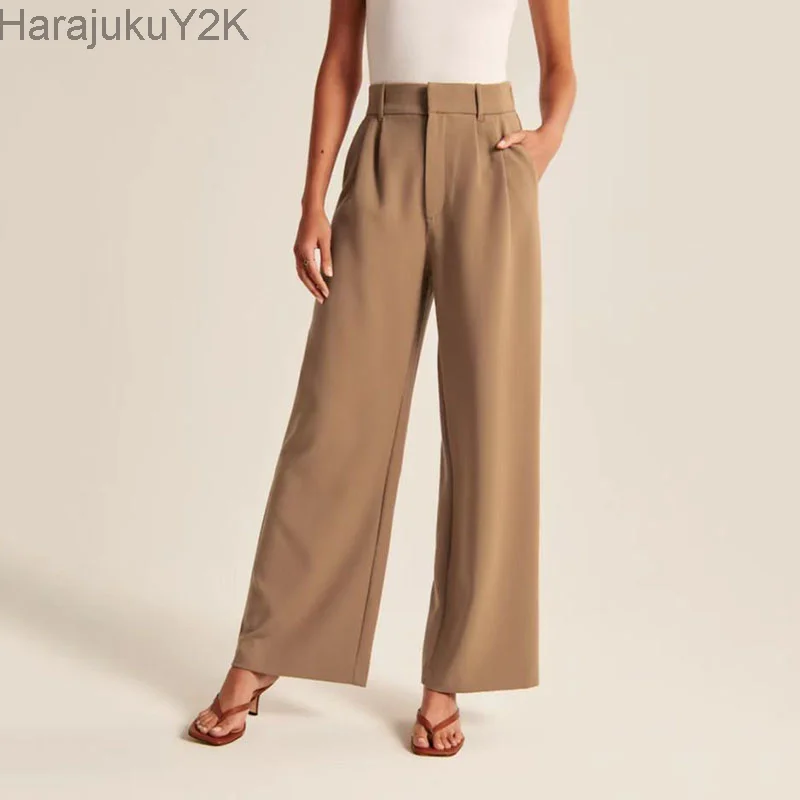 

High Waist Wide Leg Pants Women Spring Summer Casual Loose Office Suitpants Ladies All-Match Hot Sale Straight Trousers