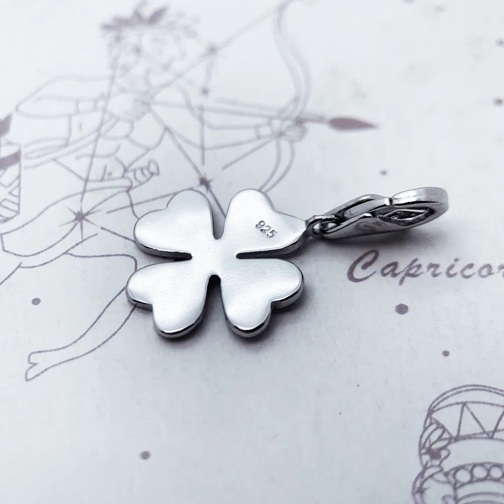 Ciondolo Quadrifoglio In Argento 925 | Portafortuna Con Zirconi | Regalo Donna Per San Patrizio E Feste