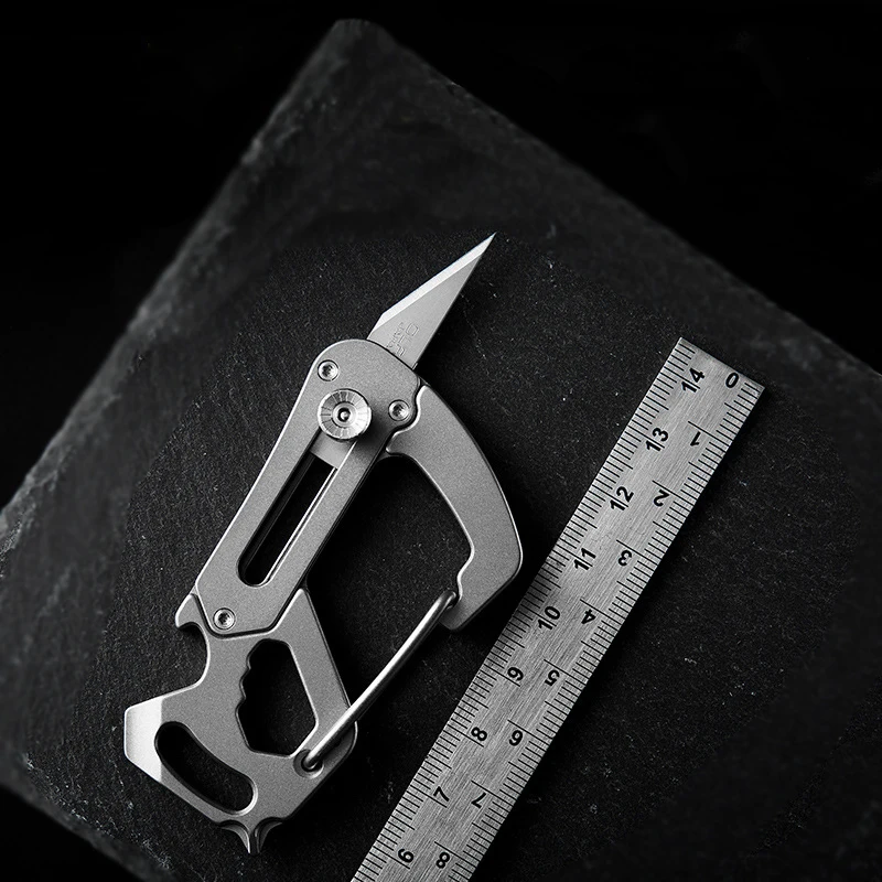Multifunctional Titanium Keychain Portable Utility Knife Outdoor Self-defense Sharp Folding Knife Hhigh Quality Carabiner EDC