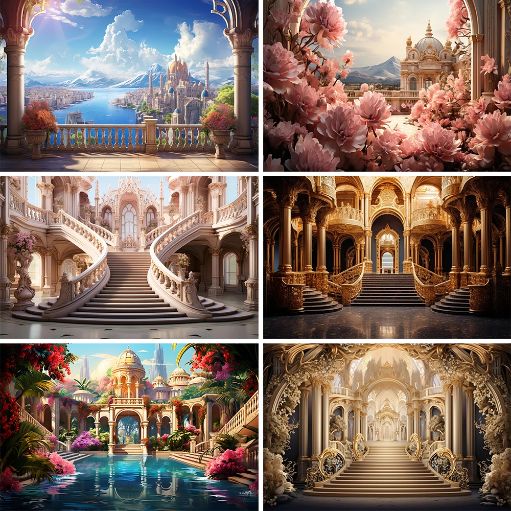 Bonvvie 사진 배경 궁전 성 나선형 계단, 실내 결혼식 출산 초상화 장식, 사진 스튜디오 소품