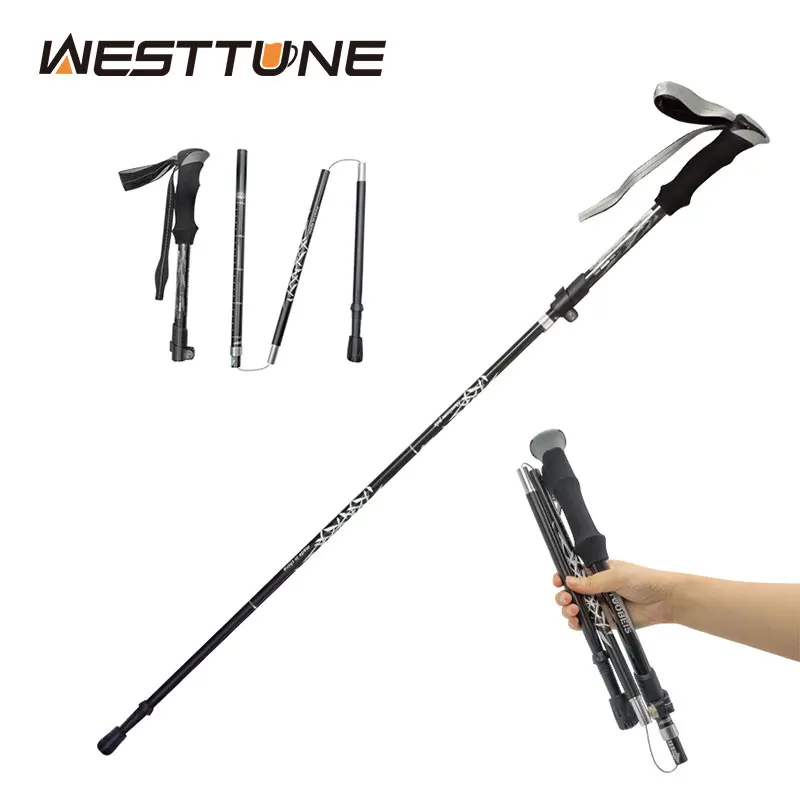 WESTTUNE Outdoor Fold Trekking Pole 5-Section Collapsible Telescopic Stick Camping Lightweight Walking Hiking Climbing Stick
