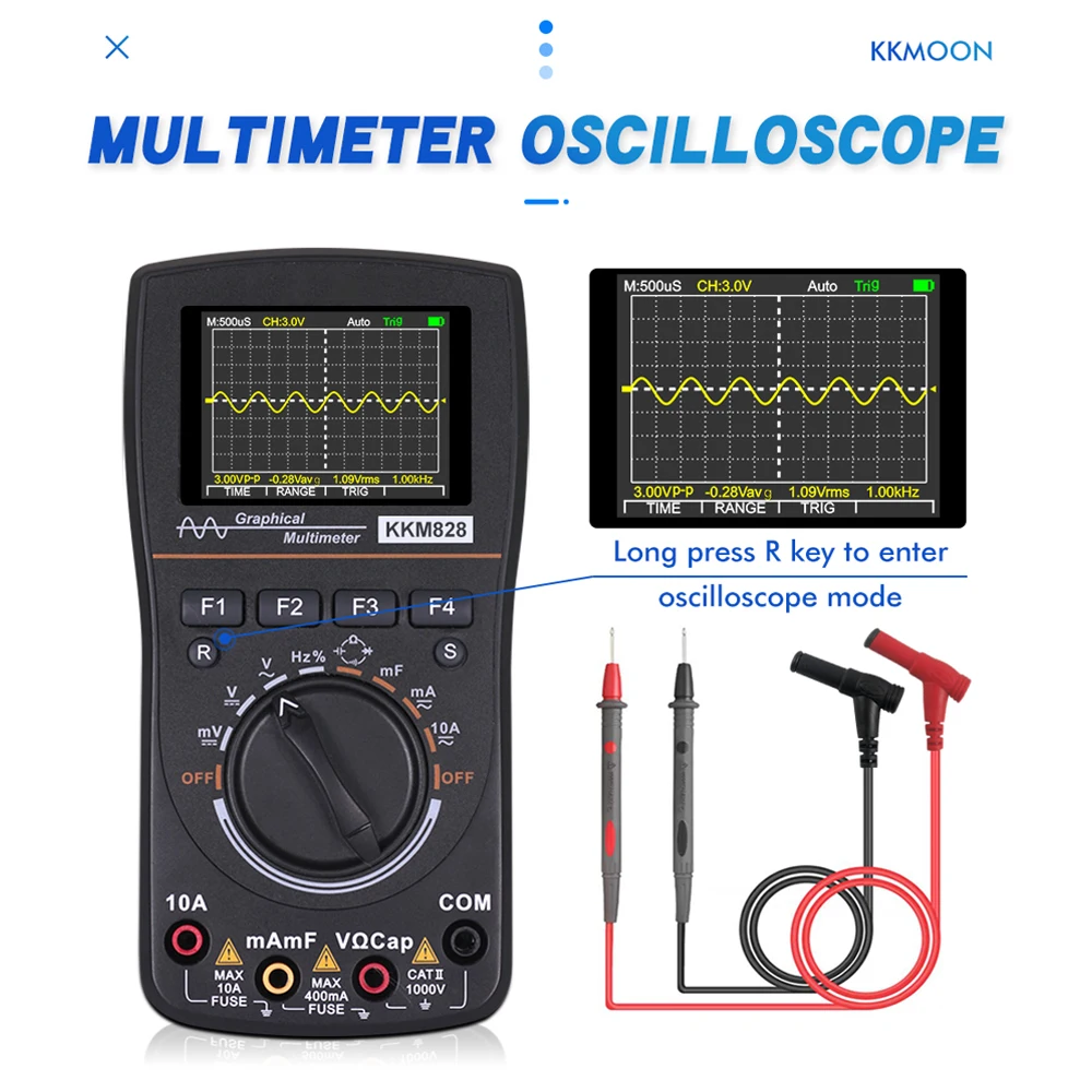 

KKmoon kkm828 High Clarity Intelligent Graphical Digital Oscilloscope Multimeter 2 in 1 2.4 Inches Color Screen 1MHz Bandwidth