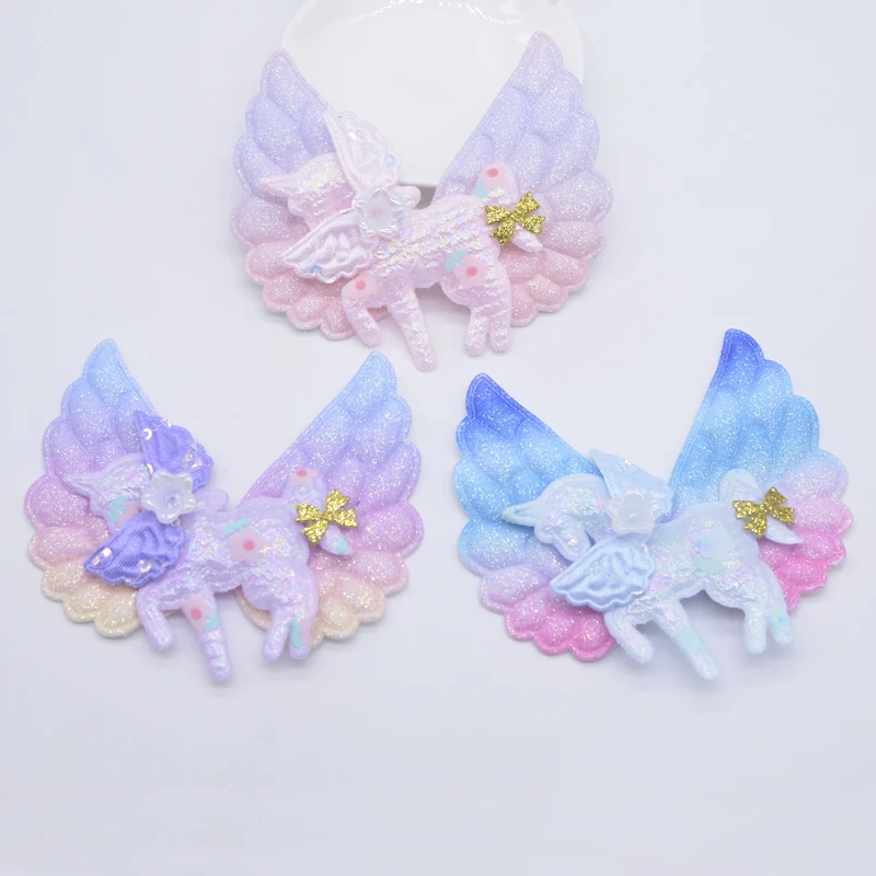6 Stück gepolsterte Regenbogenflügel Dekor Pferd Pegasus Applikation für Kleidung Schuhe Hut Nähen Patches DIY Kopfbedeckung Haarspangen Zubehör