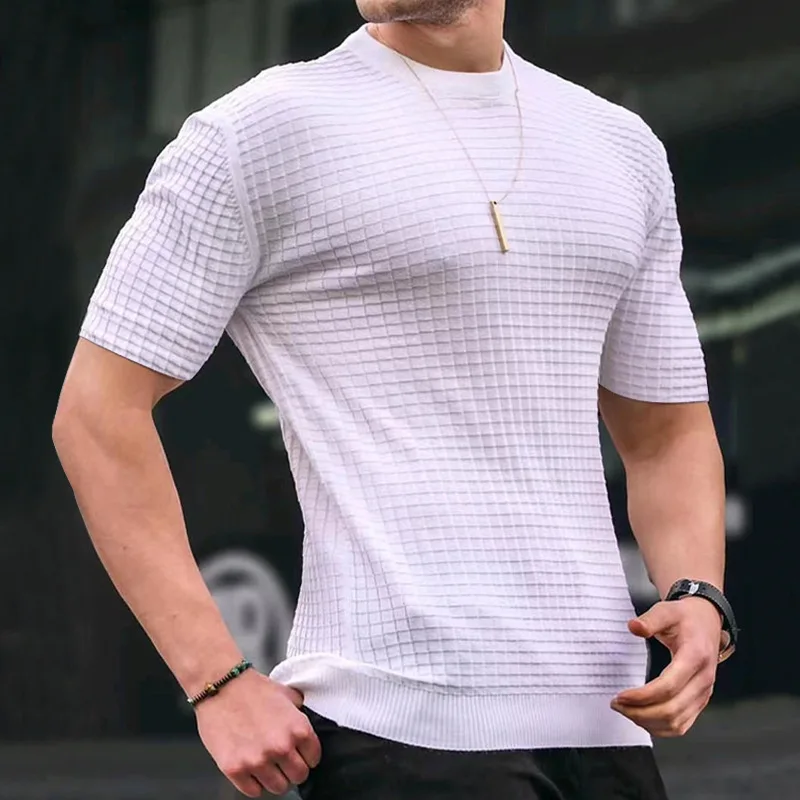 Checkered Round Neck Men's Fitness T Shirt - Image 3