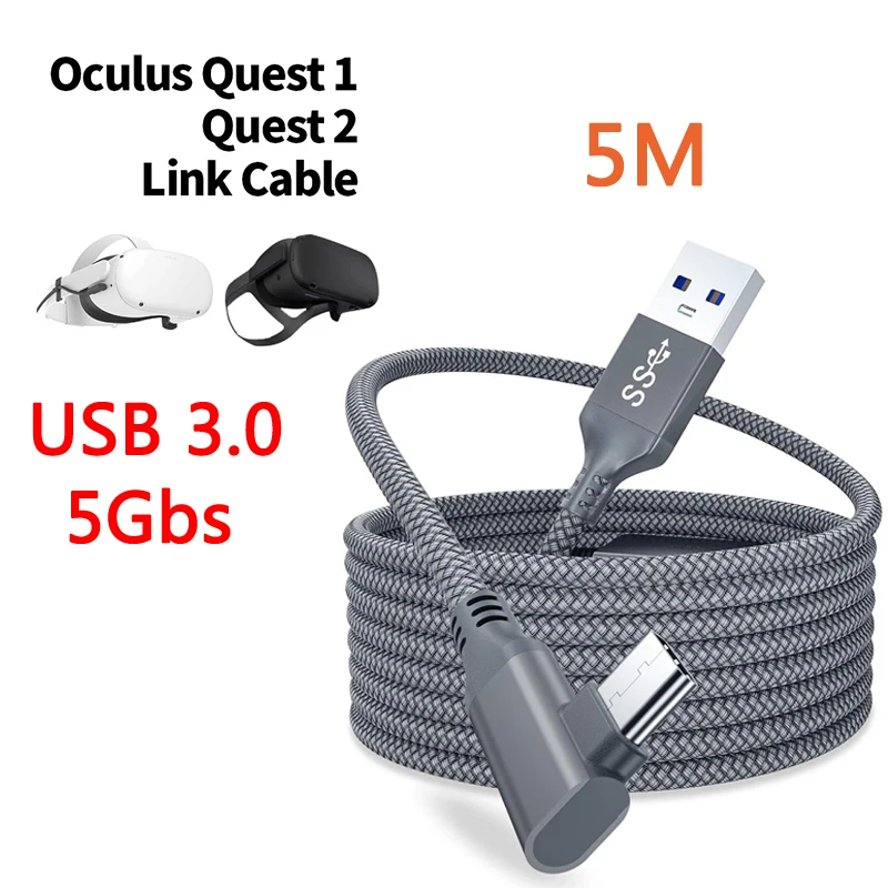 Oculus Lien Cable 6m Tressé Type-C à USB 3.0 Charge Rapide Transfert Câble à Angle droit pour Oculus Quest/Quest 2/ PS5/ Xbox Serie X&S/NS Switch/Port Type-C Appareils Mcbazel 