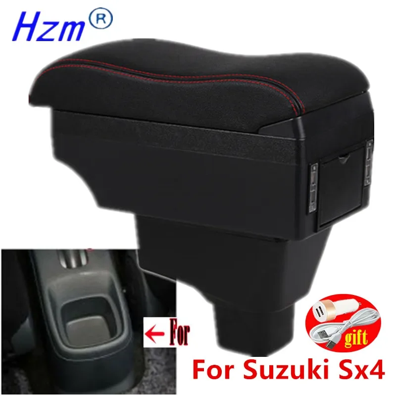 스즈키 SX4 2006-2018 센터 콘솔 수납함 암레스트 회전형 USB LED 포함 2007 2008 2009 2010 2011 2012