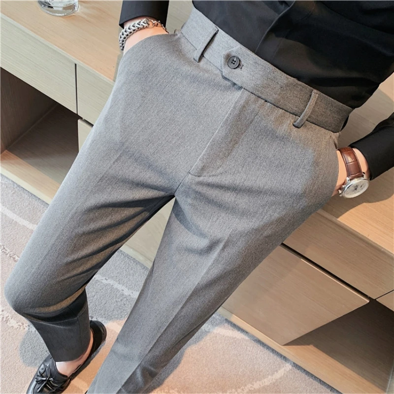 Brand Clothing Autumn Casual Business Suit Pants Men Fashion Embroidery Office Social Trousers Wedding Party Suit Pant 28-38