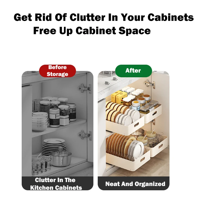 Kitchen Storage Rack with Slide Rails Retractable Drawer Organizer Pull-out Cabinet Organizer Tray Spice Box Kitchen Accessories 4