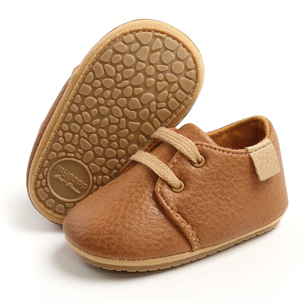 Baby shoes Meckior Baby Shoes Retro PU Leather Boy Girl Toddler Rubber Sole Anti-slip First Walkers Unisex Newborn Moccasins