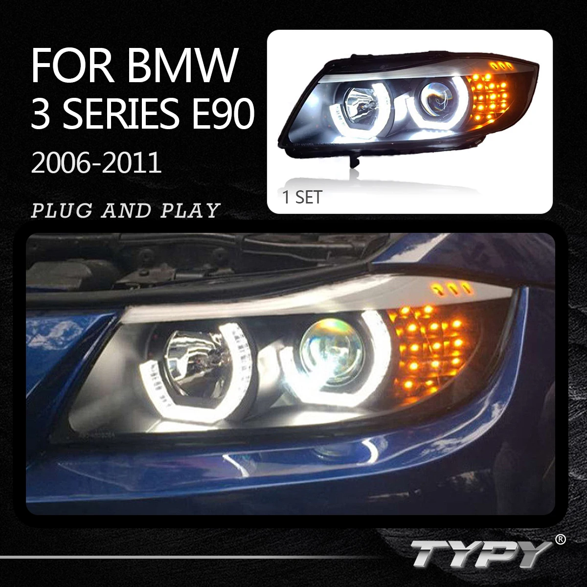 

Car Headlight Modified Headlamp LED Angel Eyes Xenon Head Lamp For BMW 3 Series E90 318i 320i 2006-2011