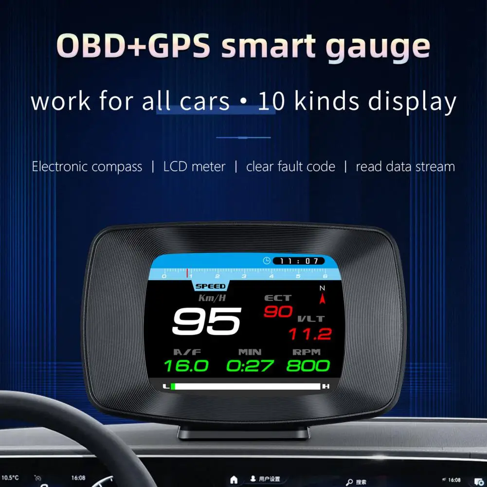Universal P13 3 pollici Car HUD OBD2GPS Dual System Multi-funzione Digital Head-up Display misuratore di velocità allarme indicatore di temperatura