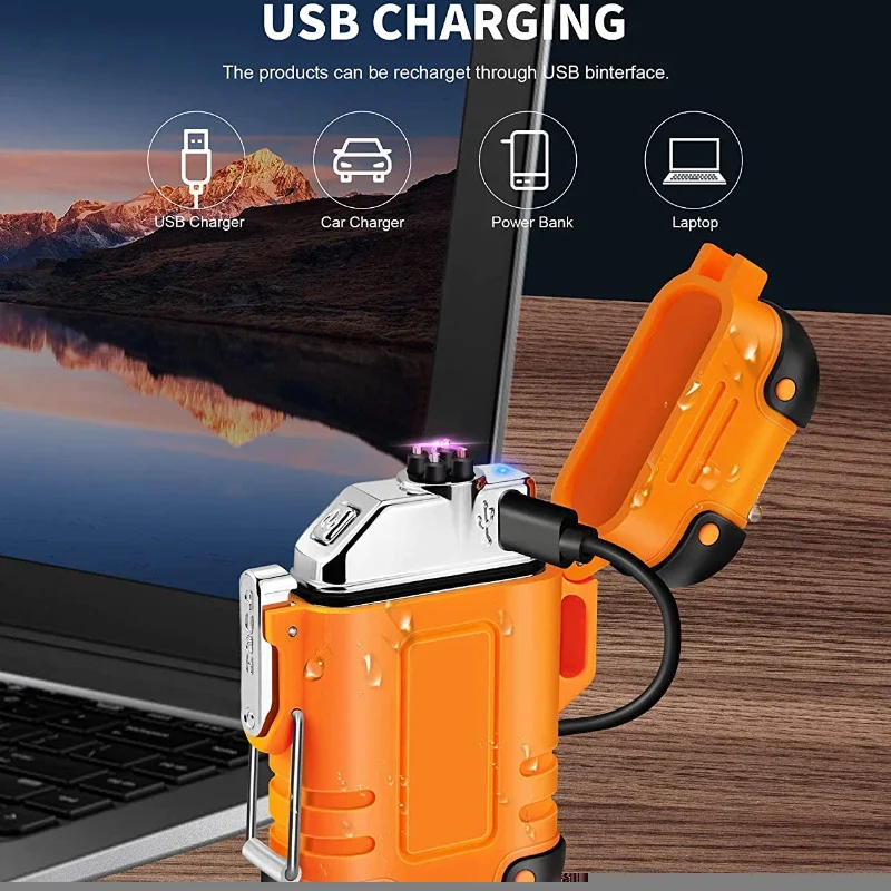 2024 Waterproof Double Arc Lighter USB Rechargeable Windproof Plasma Lighter Outdoor Camping Flameless Smoking Accessories 5