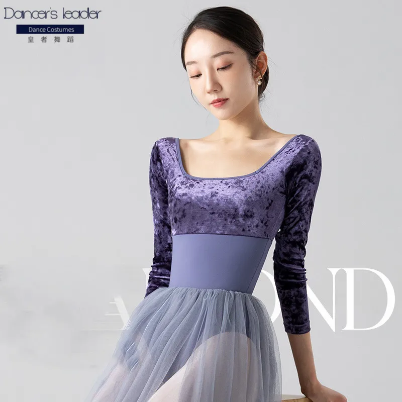 Ballet Costume Leotard for Women\'s Feeling Square Neck Velvet Gymnastics Leotard Tights Performance Costume Body Clothes