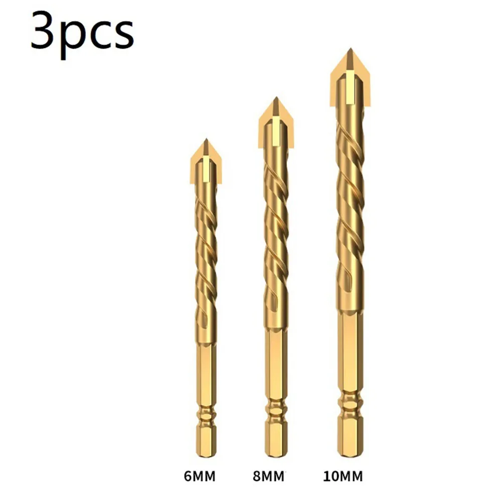 3pcs Cross Hexagon Triangle Drill Bits Tile Glass Cement Metal Ceramic Wood Plastic Hole Saw Opener Drill Bit Size 6/8/10mm