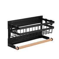 Magnetic Spice Rack for Refrigerator with Hook Paper Towel Holder Rustproof Spice Jars Rack Multi Use Refrigerator Side Shelf 1