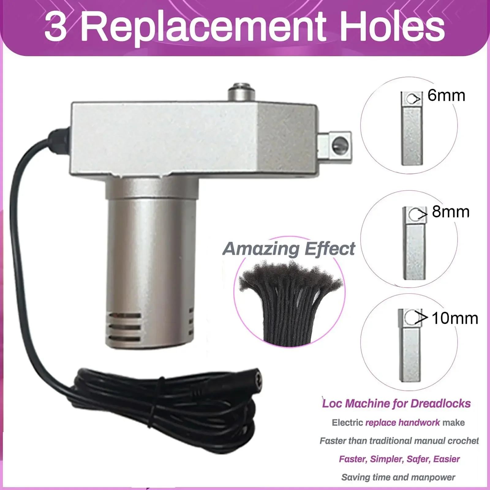 Upgrade New Generation Instant Electric Dreadlocks Machine Set with Three Size Head and Thick Needles 4