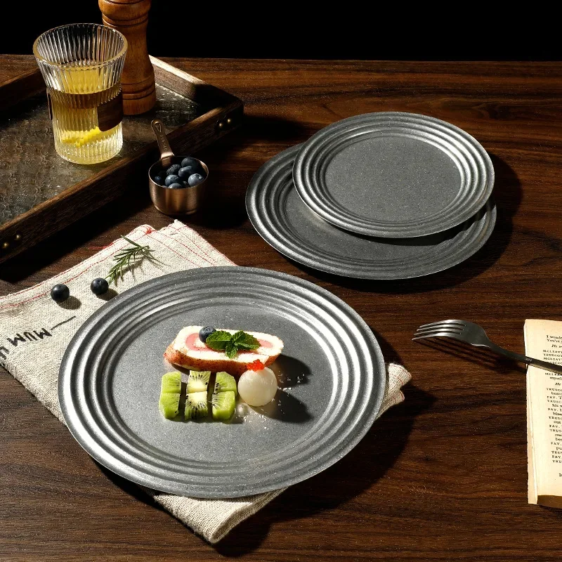 

7-9inch Reusable Metal Dinner Plates Vintage Quality Stainless Steel Silver Color Heavy Round Safe BBQ Steak Plate Eating Picnic