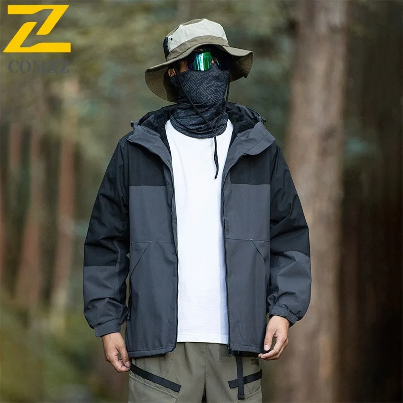 COMXZ 2025 Winter New Couple Gathered Sleeve Seam Fleece Lined Jacket Versatile Workwear Outdoor Waterproof Big Size Plush Coat
