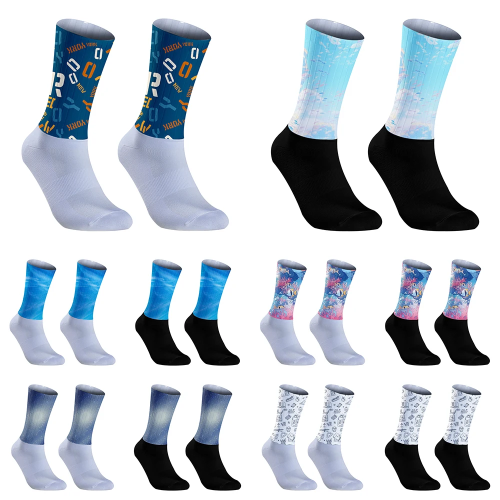 

2024 New Men Bicycle Sport Running Bike Summer Anti Slip Silicone Aero Socks Cycling Socks