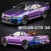 1:24 Nissan Skyline Ares GTR R34 Alloy Sports Car Model Diecasts Metal Racing Car Vehicles Model Sound and Light Toys Gifts 1