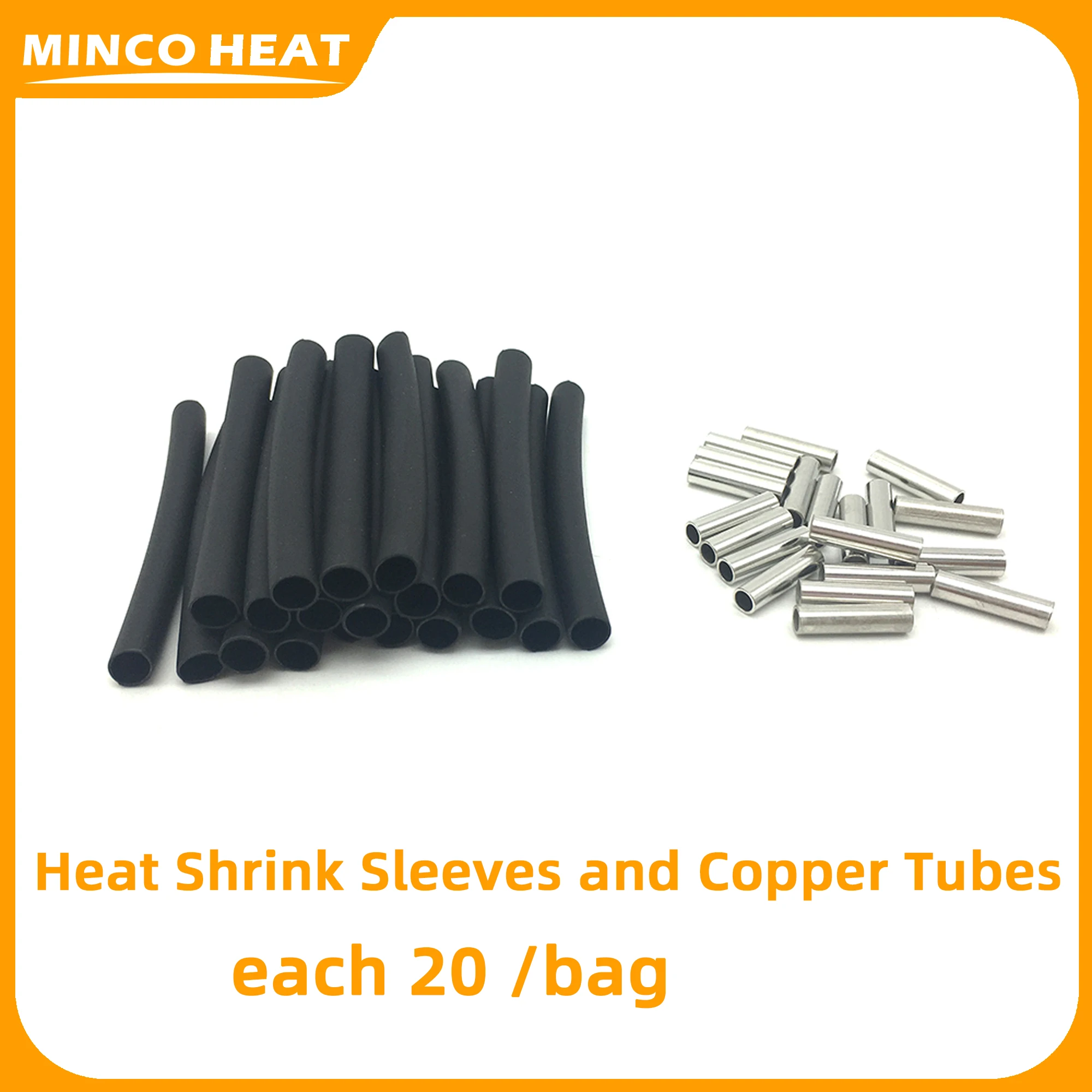 Minco – Tubes thermiques en cuivre et manchons thermorétractables, 20/sachet chacun, utilisés pour les Kits de connexion de fils de chauffage au sol en Fiber de carbone