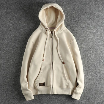 Autunno inverno American Retro Heavyweight felpe con cappuccio a maniche lunghe felpe con Cardigan Casual in velluto addensato semplice da uomo 1