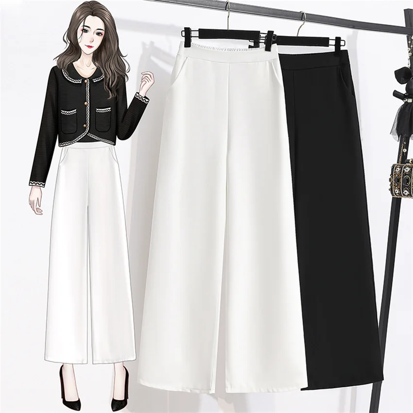 

Gowyimmes 2023 New Big Size L-5XL Women Pants Casual Lady Wide Leg Pant Female Ankle-length Solid Trousers Outwear Mujer PD1497