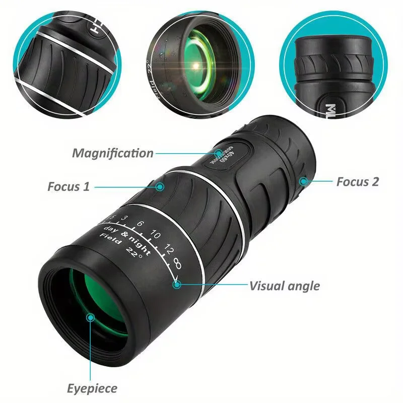 16x52 HD Portable Green Film Monocular Telescope,For Birdwatching Hiking Concert Photography Powerful Long Range Spyglass 3