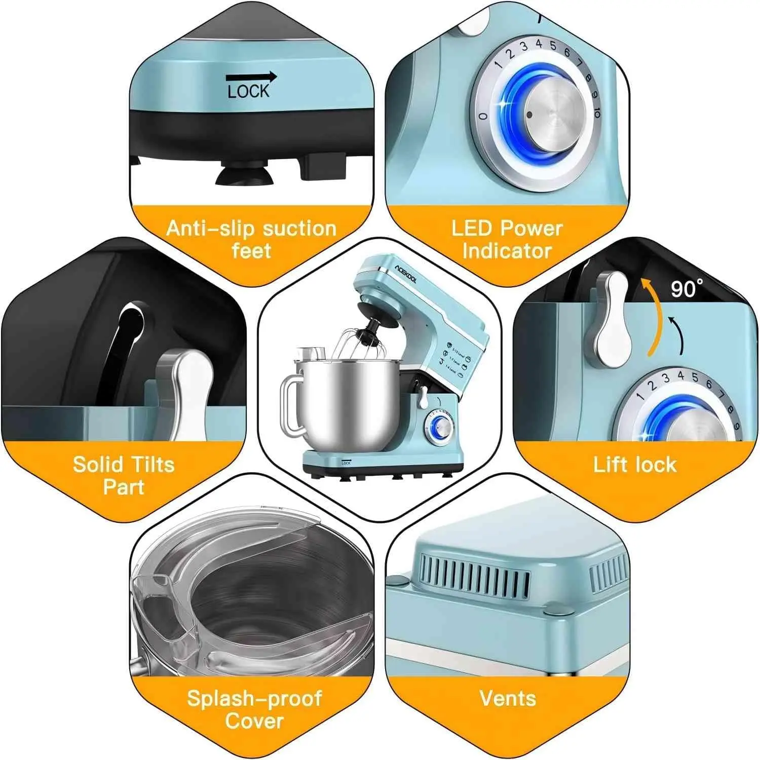 Stand Mixer - 7.5QT Bowl with Handle, 660W Motor, 10-Speed Settings, Tilt-Head Design, Dough Hook, Beater, Splash Guard 4