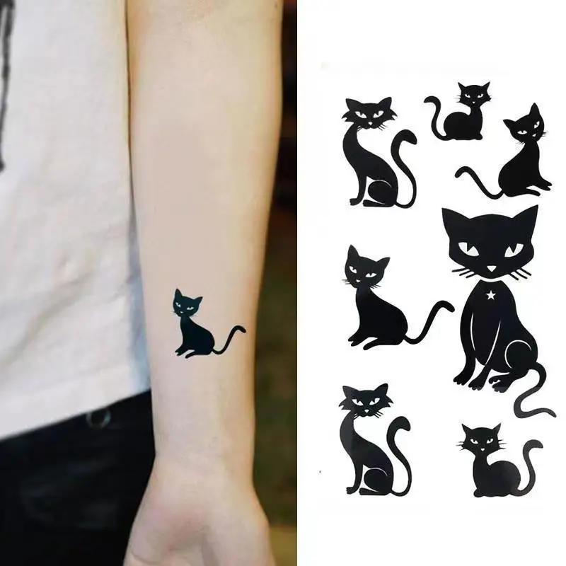

Black Cat Temporary Tattoo Waterproof Stickers Men Women Personality Small Pattern Body Art Fake Tattoos Faux Tatouage Children