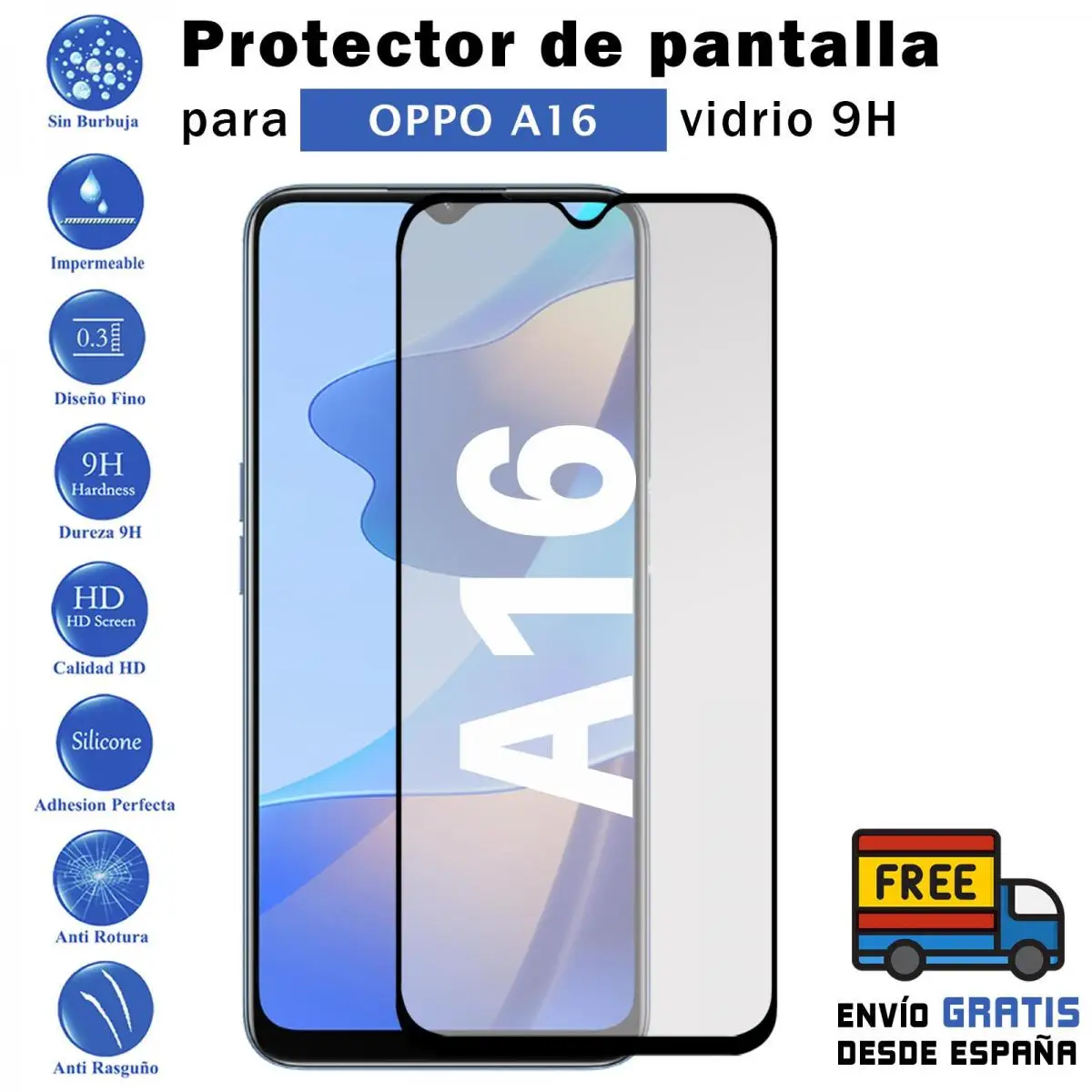 Proteggi Schermo In Vetro Temperato Nero Oppo A16 9H Per Movil - Todotumovil