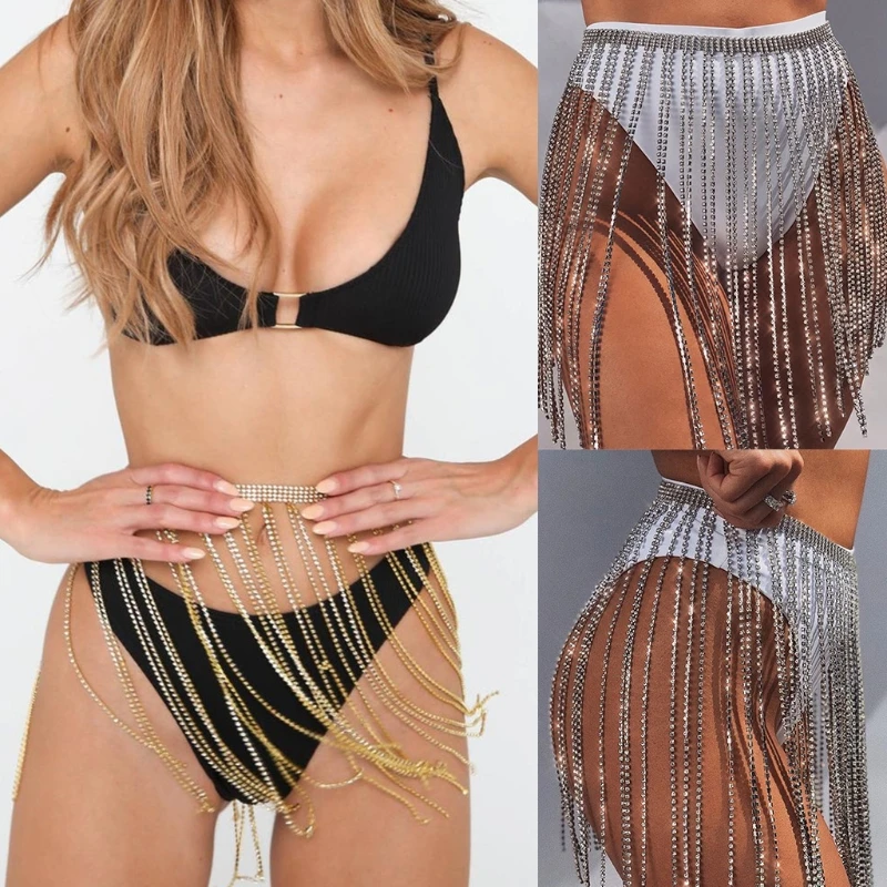 

Sparkly Body Chain Crystal Tassel Belly Dance Props Hip Chain Girls Must-have Piece for Night Clubs Beach Party